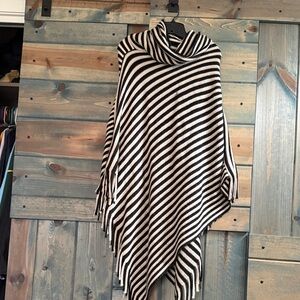 Striped Black and White Fringe Poncho